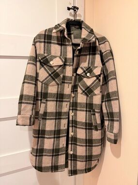 Blank NYC Beige & Olive Plaid Shacket